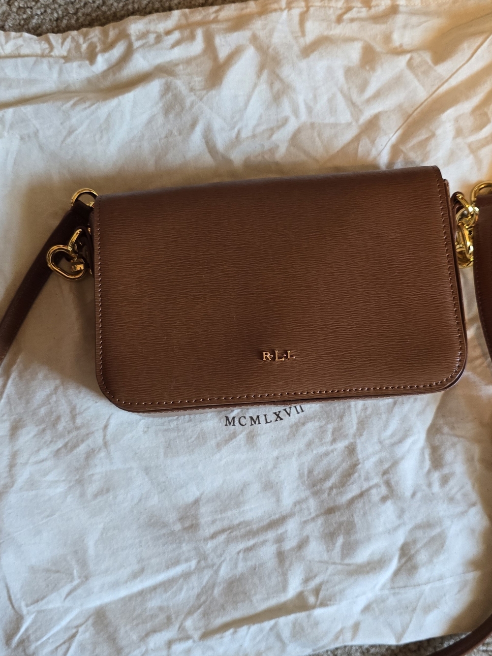 Ralph Lauren Chestnut Brown Leather Crossbody with Gold Hardware